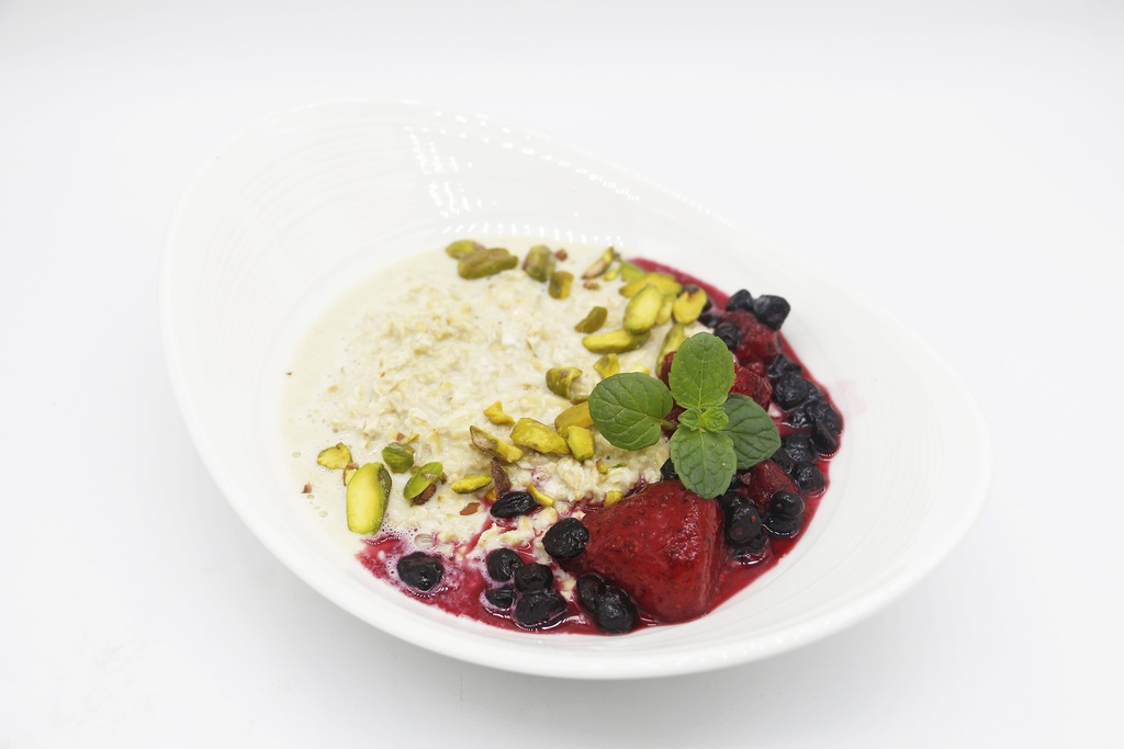 Pistachio Milk Bircher Muesli with Berry Nut Mix 